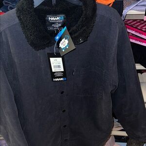 Tony Hawk Men's Dark Gray Shirt Jacket with Faux Fur Collar